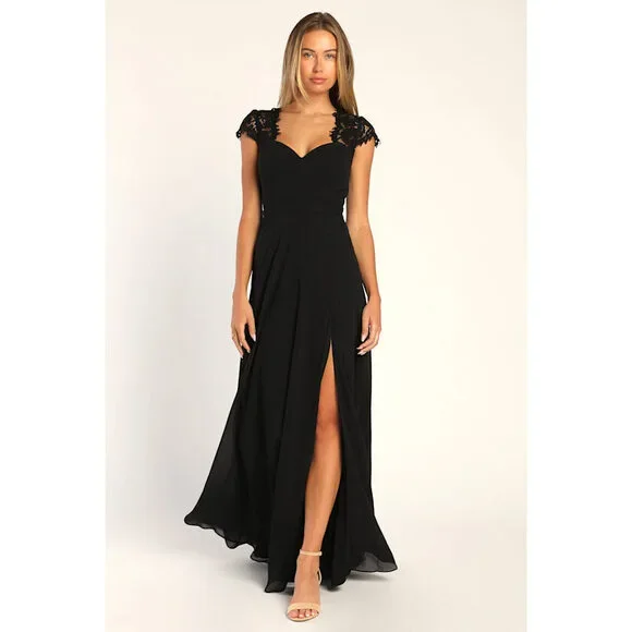 Lulus Momentous Moments Black Lace Backless Maxi Dress - Size XS - Picture 1 of 5